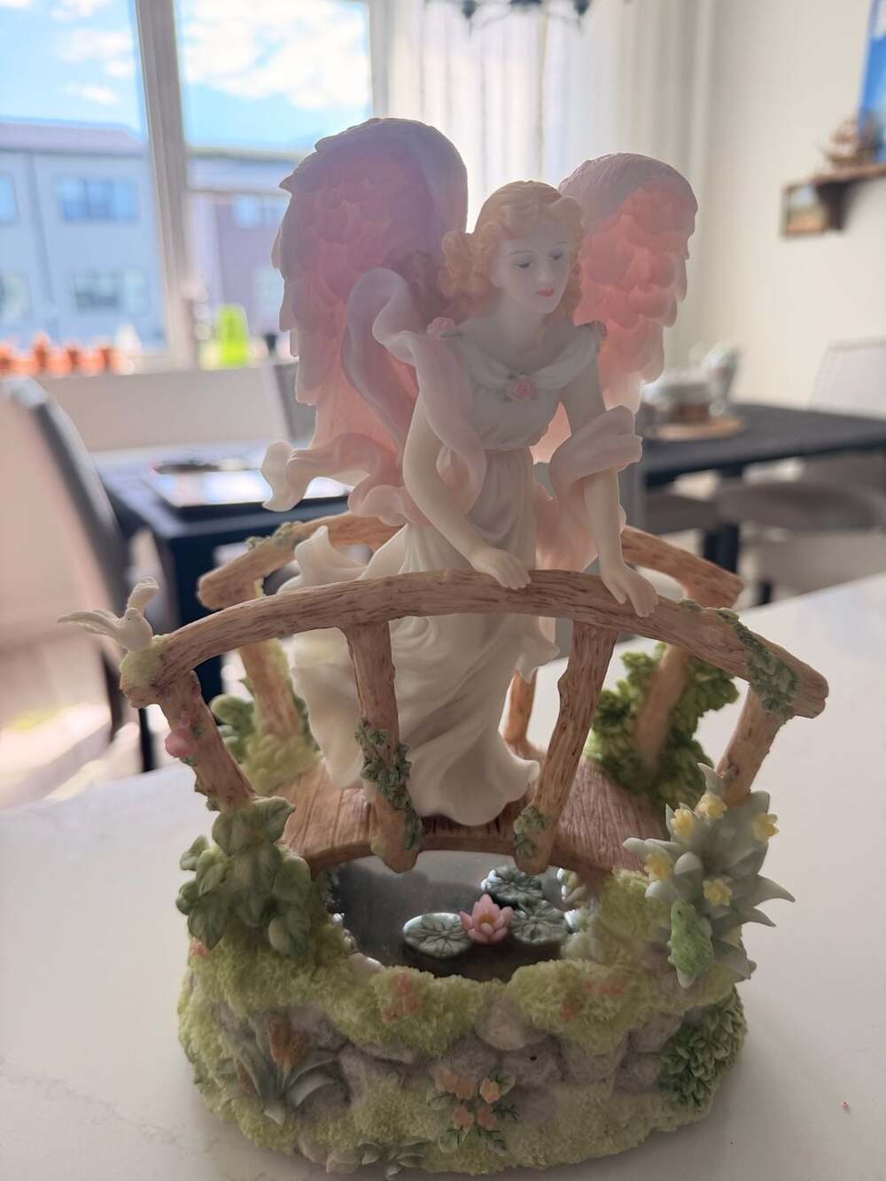 Seraphim Classics Angel Winged Caroline Garden Song Music Box Bridge Pond